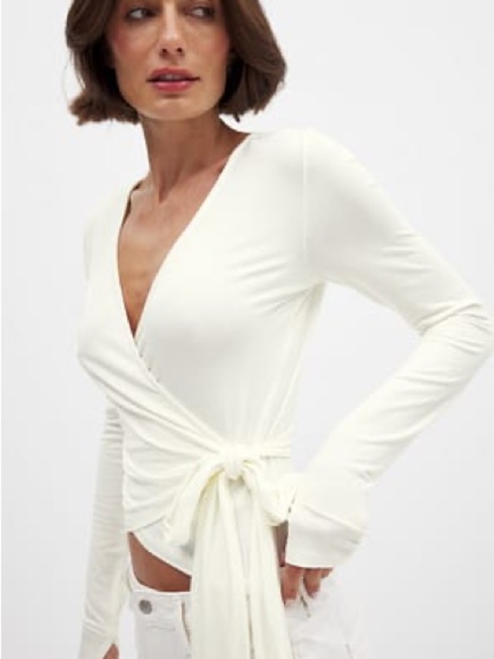 Women’s Wrap-Front Long Sleeve Top - Cream